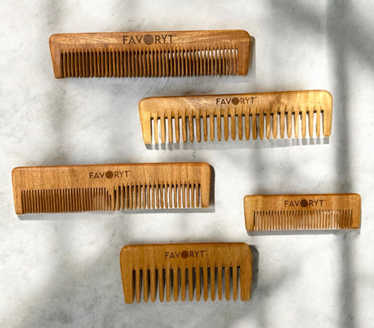 Handmade Neem Wood Combs – Natural Anti-Static, Scalp-Healthy Hair Combs from India (Pocket, Wide-Tooth, Shampoo & More)