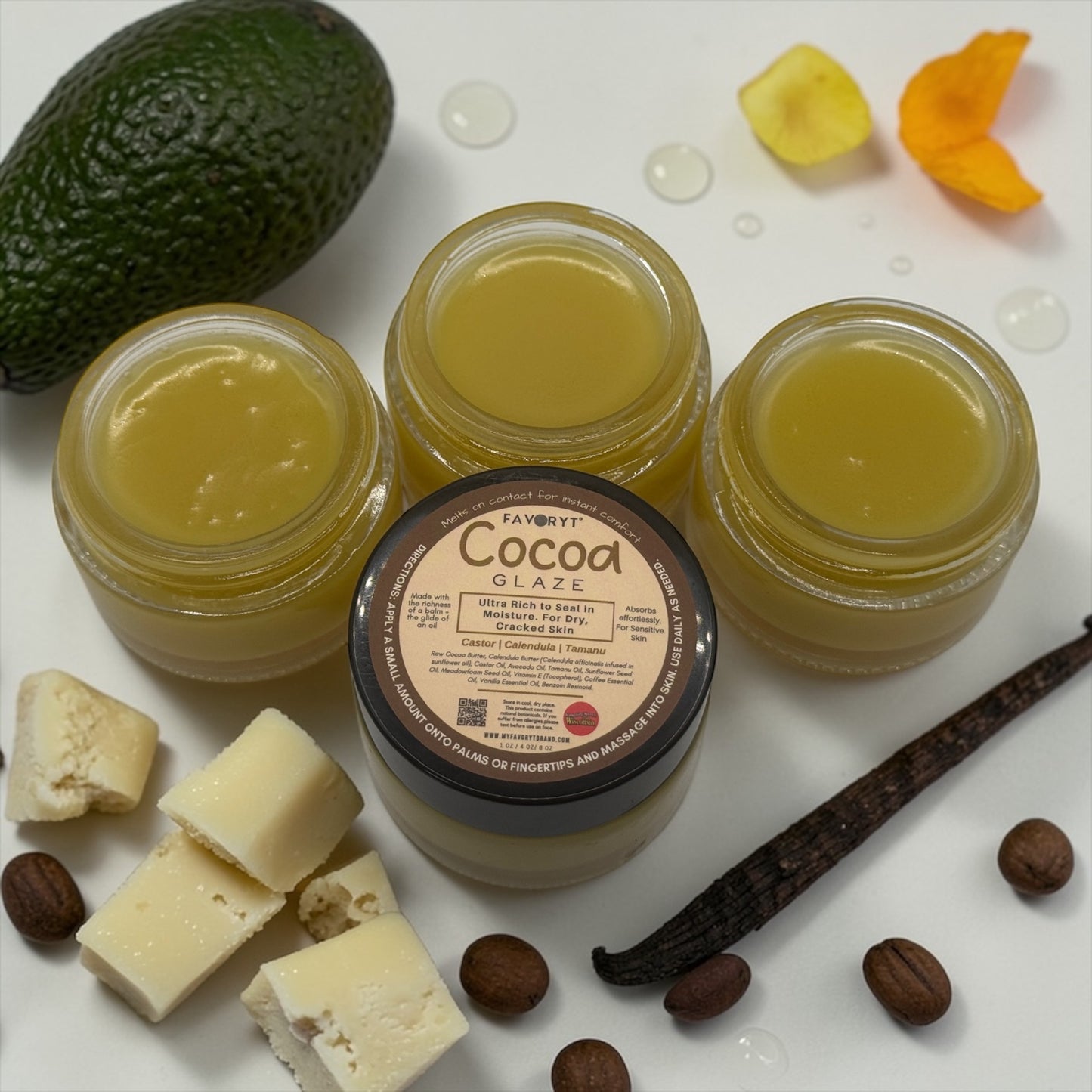 Cocoa Glaze – Natural Cocoa Butter Balm for Dry Skin | Petroleum-Free Moisturizer for Face & Body | Sensitive Skin Safe