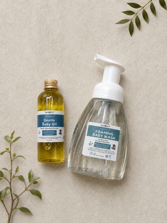 Gentle Baby Bath + Moisture Duo | Unscented Foaming Wash & Baby Oil