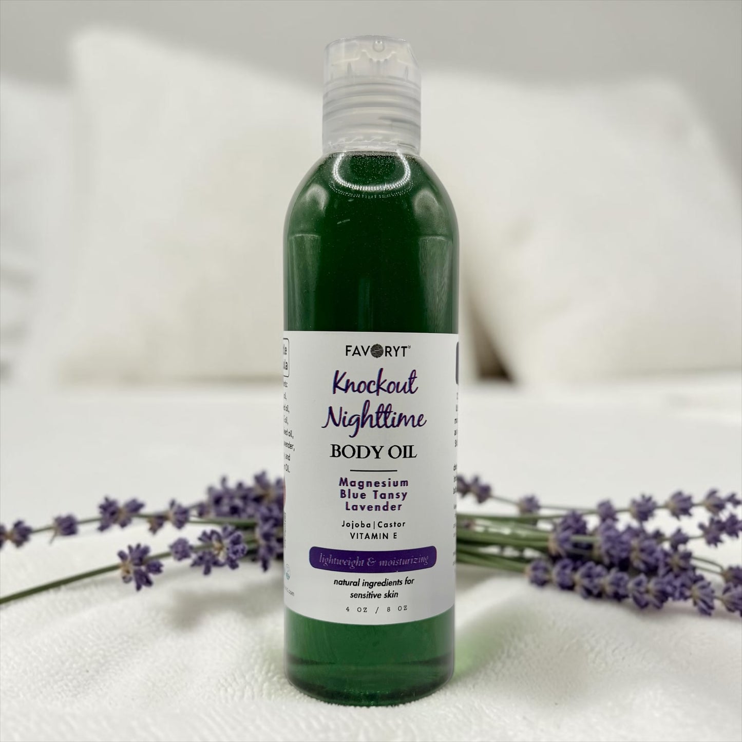 Knockout Nighttime Body Oil – Calming Lavender & Blue Tansy Sleep Oil with Magnesium | Sensitive-Skin Safe Hydrating Body Oil