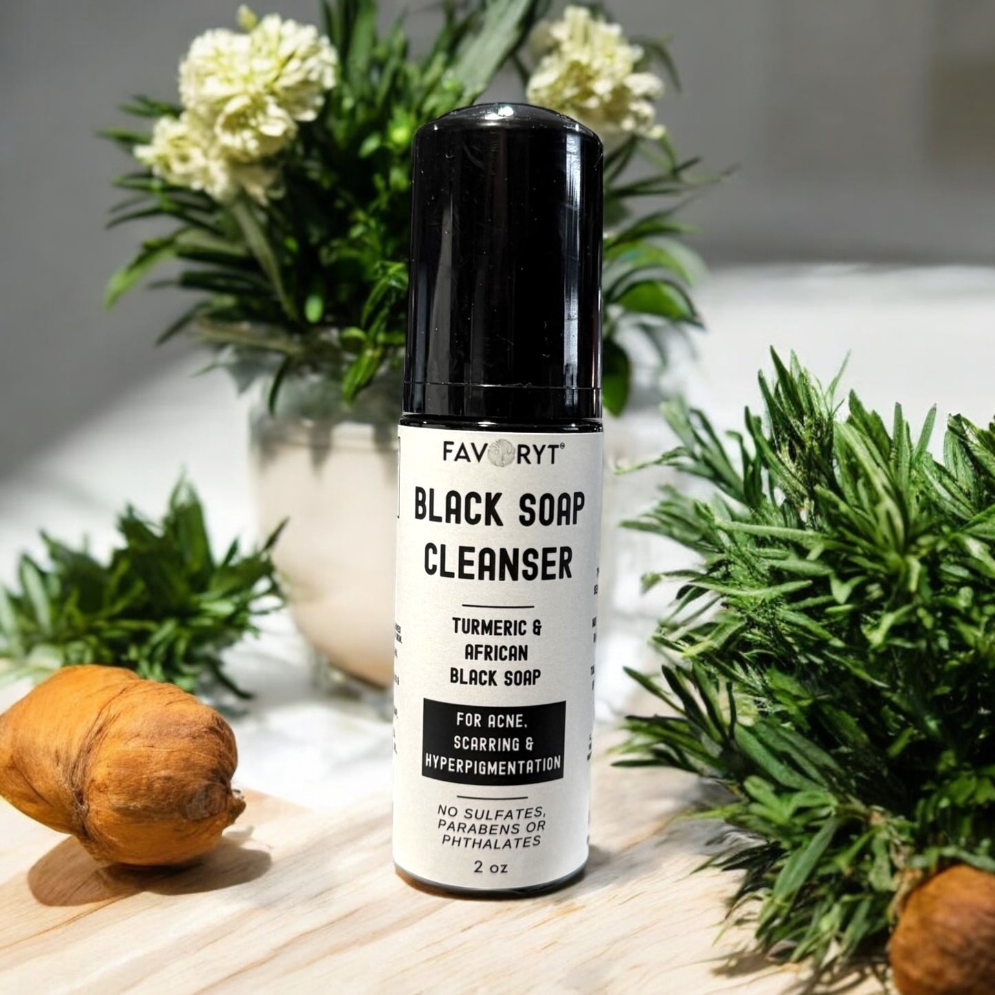 African Black Soap Foaming Cleanser for Acne and Hyperpigmentation with Turmeric and Rosemary