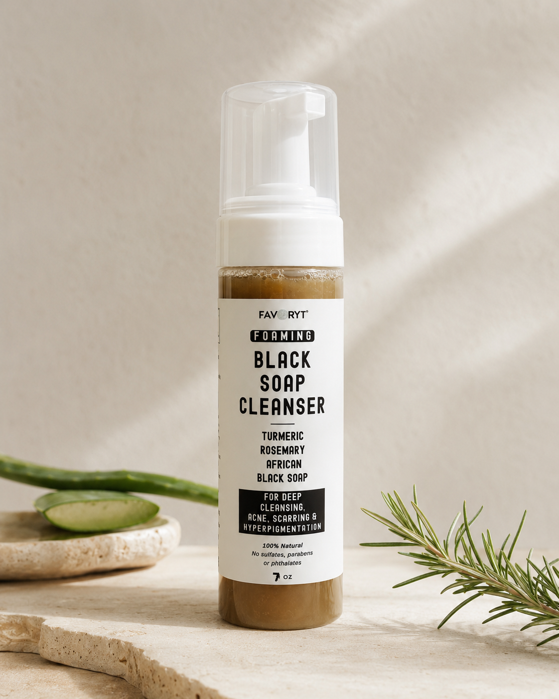 African Black Foaming Cleanser for Deep Cleansing, Acne or Hyperpigmentation with Turmeric and Rosemary